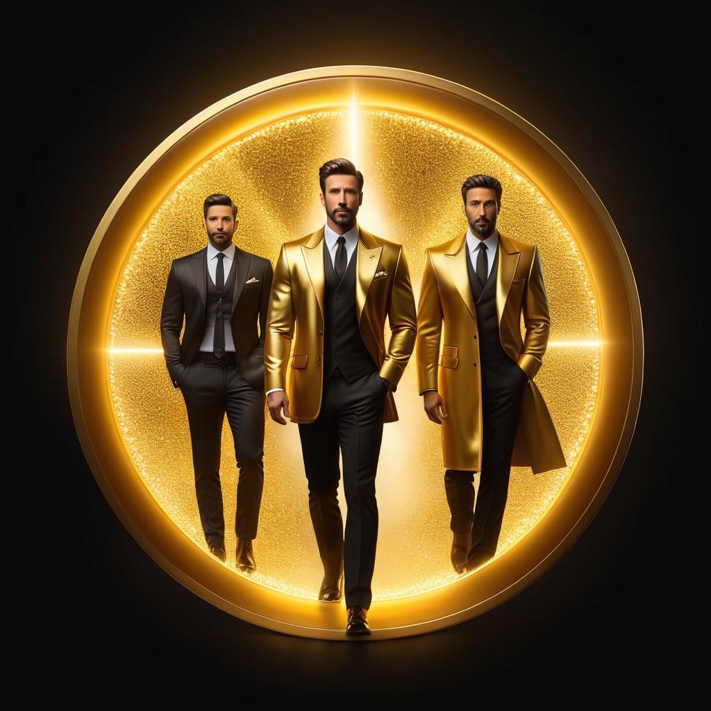  create a golden friends men icon on a black background hyperrealistic, full body, detailed clothing, highly detailed, cinematic lighting, stunningly beautiful, intricate, sharp focus, f/1. 8, 85mm, (centered image composition), (professionally color graded), ((bright soft diffused light)), volumetric fog, trending on instagram, trending on tumblr, HDR 4K, 8K