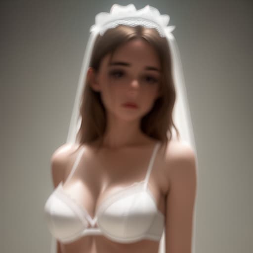  The image shows a woman wearing a white lingerie set against a blurred backdrop.