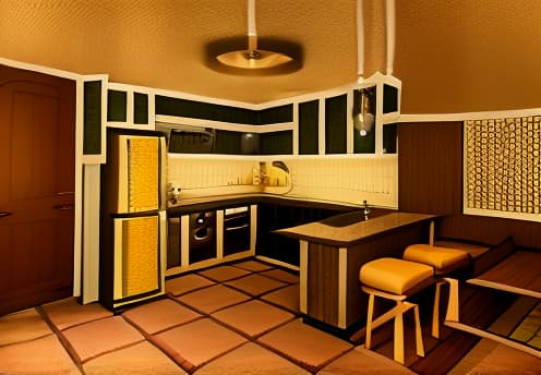  modern luxury, interior, kitchen, with dim loght