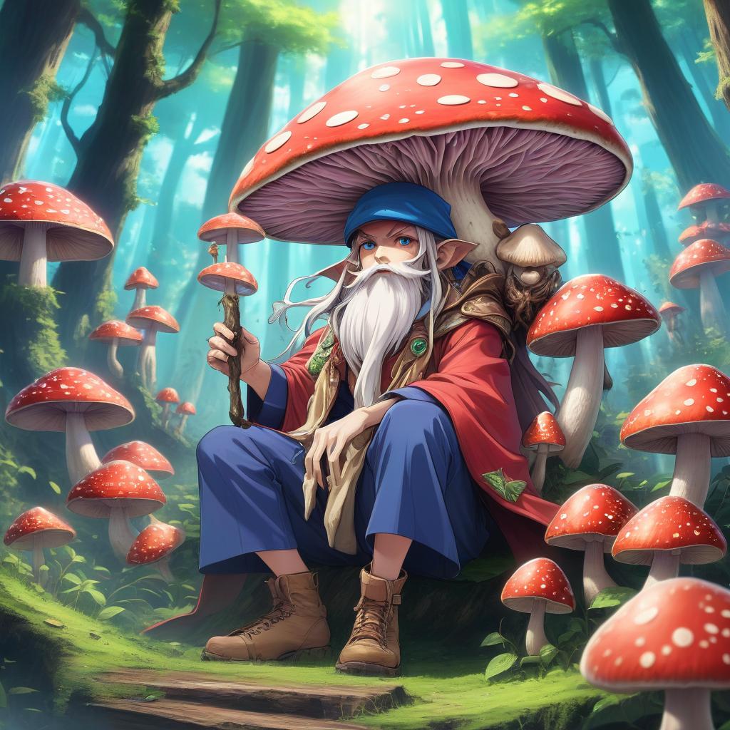  anime artwork humanoid mushroom, druid . anime style, key visual, vibrant, studio anime, highly detailed, hkmagic