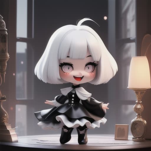  1girl,A miniature girl holding onto and ing a mive , mive ,((_girl,maid,dragon_girl,,)),white_skin,pale_skin,shiny_skin,slender,,slender face,((white hair,silver hair,long bangs,disheveled hair,messy hair,bob cut,medium hair)),((black glossy lipstick)),((hair_over_eyes,hidden eyes)),open mouth, puffy lips,tongue_out,black_nails,((flat ,small_s,slender_waist)),oversized_clothes,frilled_,_lift,black_thighhighs,frilled,black_choker,_smile,grin,blush,shy,leaning_on_object,ing,lifted_by_another,squatting,_open_,_,ing_,highres,game cg,comic,rim light,background light,city_lights,dusk,lighting,castle,city,cityscape,indoor,room,,window_,c hyperrealistic, full body, detailed clothing, highly detailed, cinematic lighting, stunningly beautiful, intricate, sharp focus, f/1. 8, 85mm, (centered image composition), (professionally color graded), ((bright soft diffused light)), volumetric fog, trending on instagram, trending on tumblr, HDR 4K, 8K