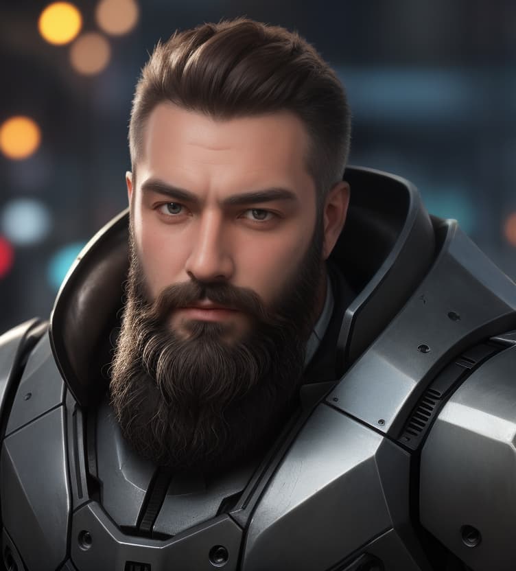  masterpiece, best quality, close up portrait photo of muscular bearded guy in a worn mech suit, ((light bokeh)), intricate, (steel metal [rust]), elegant, sharp focus, photo by greg rutkowski, soft lighting, vibrant colors, masterpiece, ((streets)), detailed face