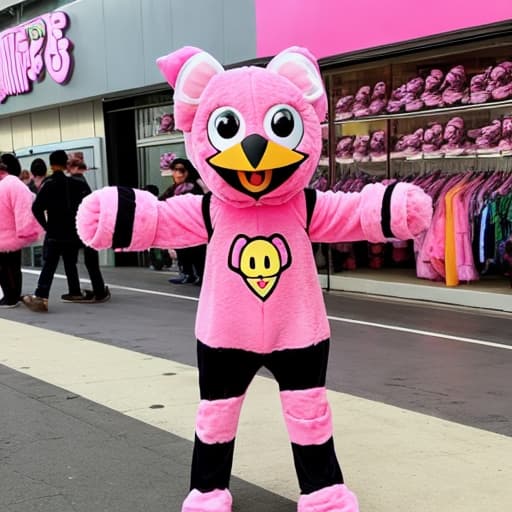  A pink mascot bird costume