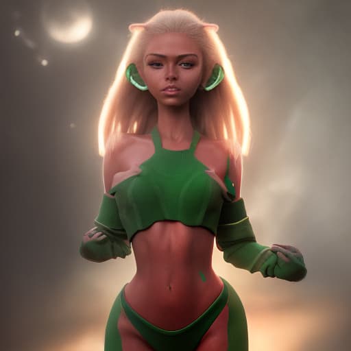 redshift style Charly Jordan as a green-skinned humanoid female from another galaxy, full body, erotic