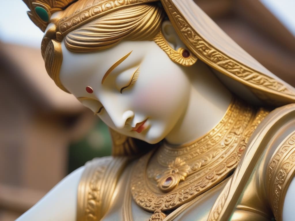  beautiful close up of an ancient eastern statue, serene divine expression