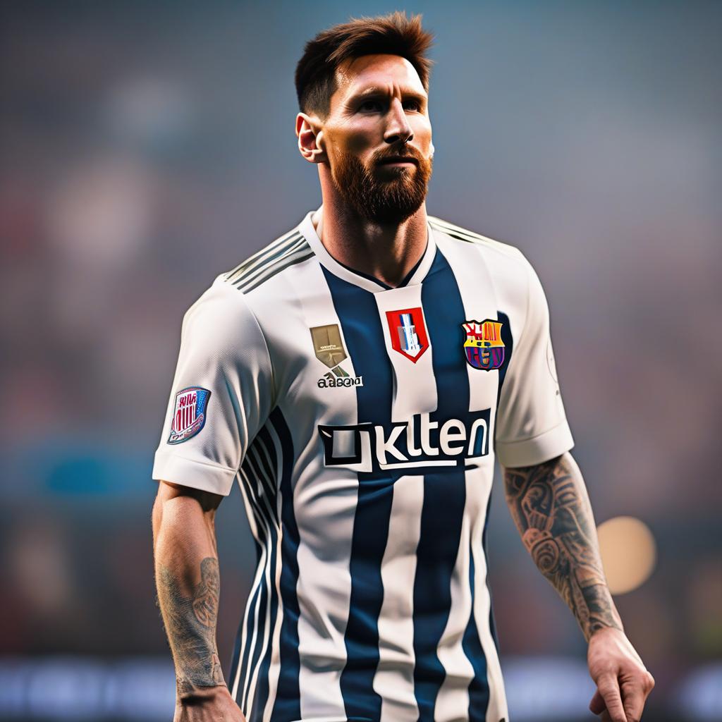  messi hyperrealistic, full body, detailed clothing, highly detailed, cinematic lighting, stunningly beautiful, intricate, sharp focus, f/1. 8, 85mm, (centered image composition), (professionally color graded), ((bright soft diffused light)), volumetric fog, trending on instagram, trending on tumblr, HDR 4K, 8K