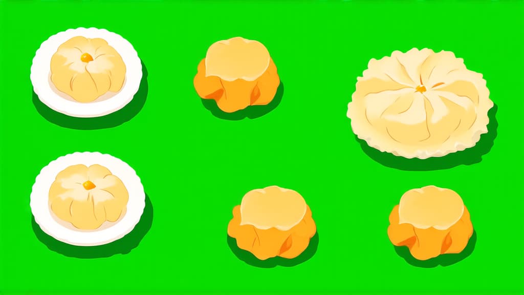  flat illustration, flaticon, (illustration:1.15), dumplings isolated on green background ar 16:9, [cory loftis, strobist, pascal campion :: 0.2]