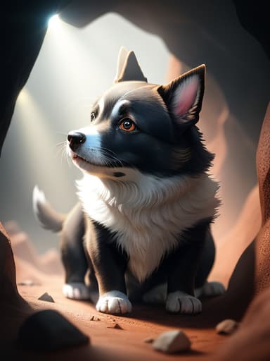  Make a cave painting of dog, hyperrealistic, high quality, highly detailed, perfect lighting, intricate, sharp focus, f/1. 8, 85mm, (centered image composition), (professionally color graded), ((bright soft diffused light)), trending on instagram, HDR 4K, 8K