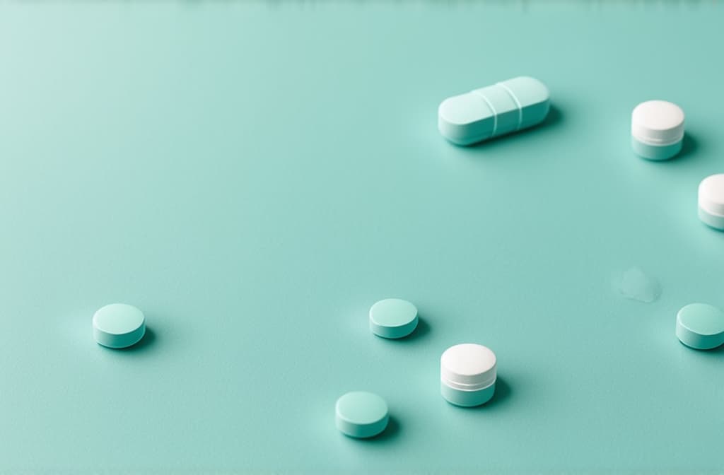  professional detailed photography, abstract background with medical pills. medicine and healthcare concept. ar 3:2, (muted colors, dim colors, soothing tones), (vsco:0.3)