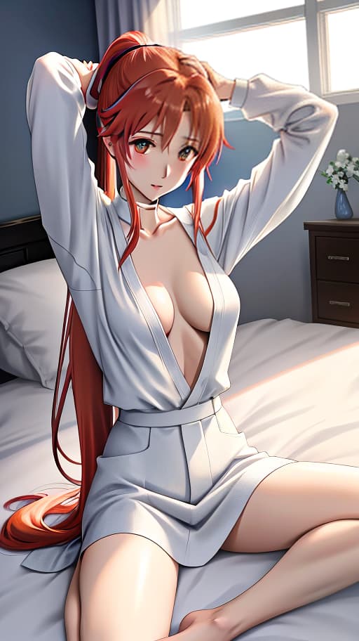  Asuna Yuuki from SAO, SAO, Asuna Yuuki, NSFW, naked, 18+, two ponytails on sides hairstyle, small tall, naked, laying on the bed, hands over her head, full body, spread her legs, small breasts, Manga big eyes expressive faces colorful hair Hayao Miyazaki Masashi Kishimoto Makoto Shinkai CLAMP Yoshiyuki Sadamoto hyperrealistic, full body, detailed clothing, highly detailed, cinematic lighting, stunningly beautiful, intricate, sharp focus, f/1. 8, 85mm, (centered image composition), (professionally color graded), ((bright soft diffused light)), volumetric fog, trending on instagram, trending on tumblr, HDR 4K, 8K