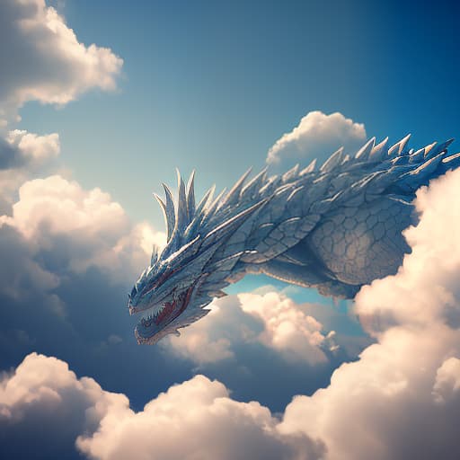  thick white clouds in the sky in the shape of a dragon, a dragon is made of clouds, hyperrealistic, full body, detailed clothing, highly detailed, cinematic lighting, stunningly beautiful, intricate, sharp focus, f/1. 8, 85mm, (centered image composition), (professionally color graded), ((bright soft diffused light)), volumetric fog, trending on instagram, trending on tumblr, HDR 4K, 8K