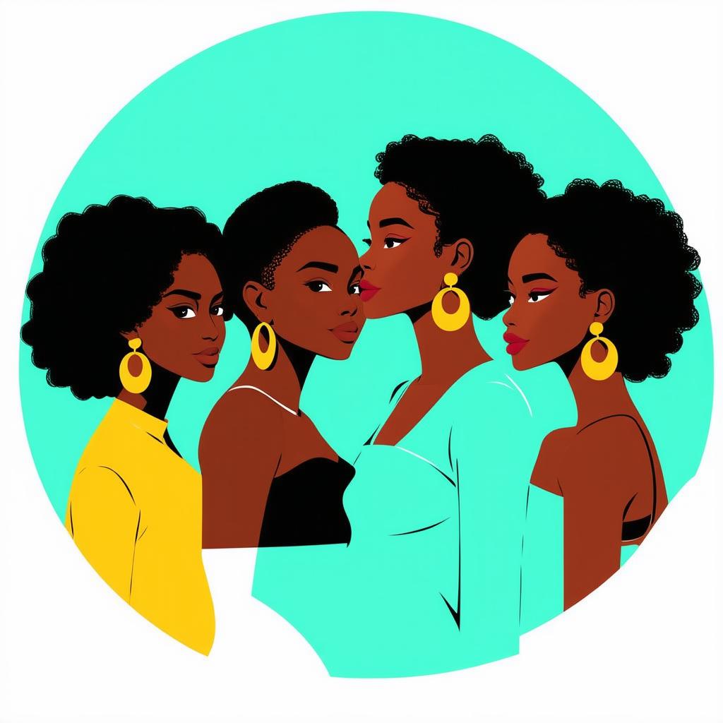  flat illustration, flaticon, (illustration:1.15), group of women with big earrings. sisterhood concept. illustrations of fair skinned women standing close to each other, [cory loftis, strobist, pascal campion :: 0.2]