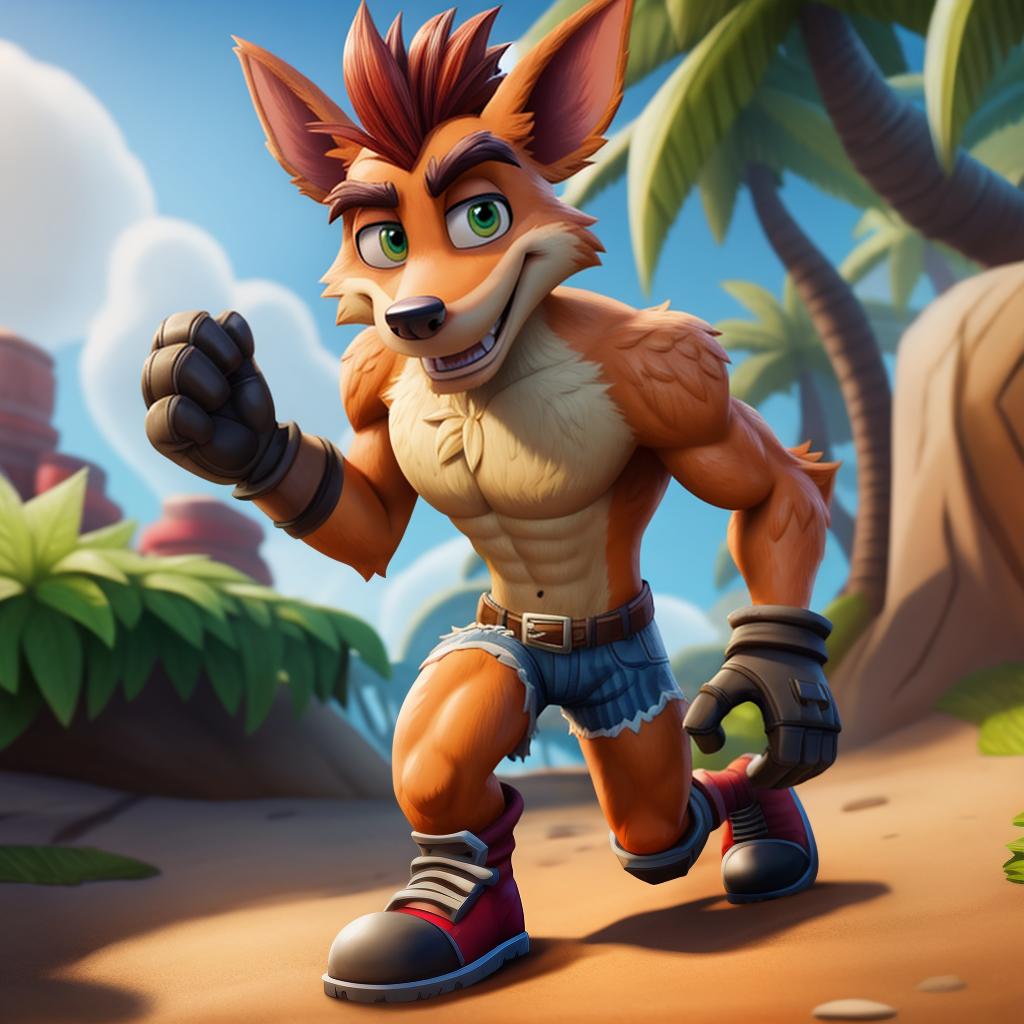  Crash bandicoot (fortnite) full body, gloves, open eyes, masterpiece, 4k, fine details,