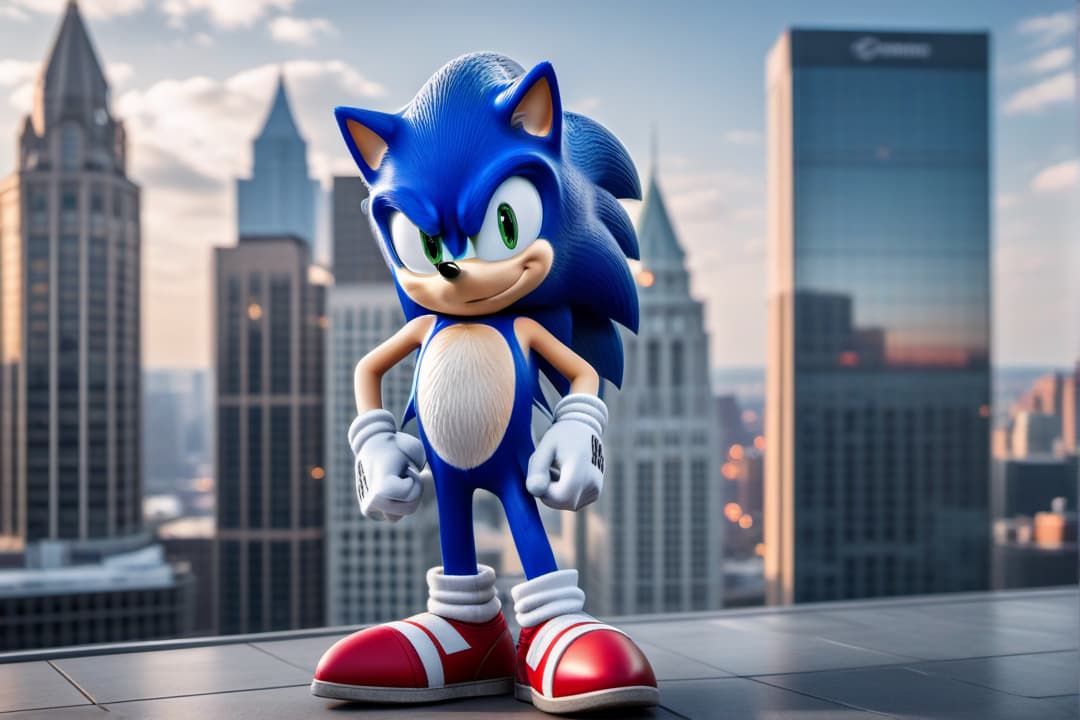  sonic the hedgehog wearing detroit redwings jersey on the rooftop of a downtown skyscraper hyperrealistic, full body, detailed clothing, highly detailed, cinematic lighting, stunningly beautiful, intricate, sharp focus, f/1. 8, 85mm, (centered image composition), (professionally color graded), ((bright soft diffused light)), volumetric fog, trending on instagram, trending on tumblr, HDR 4K, 8K