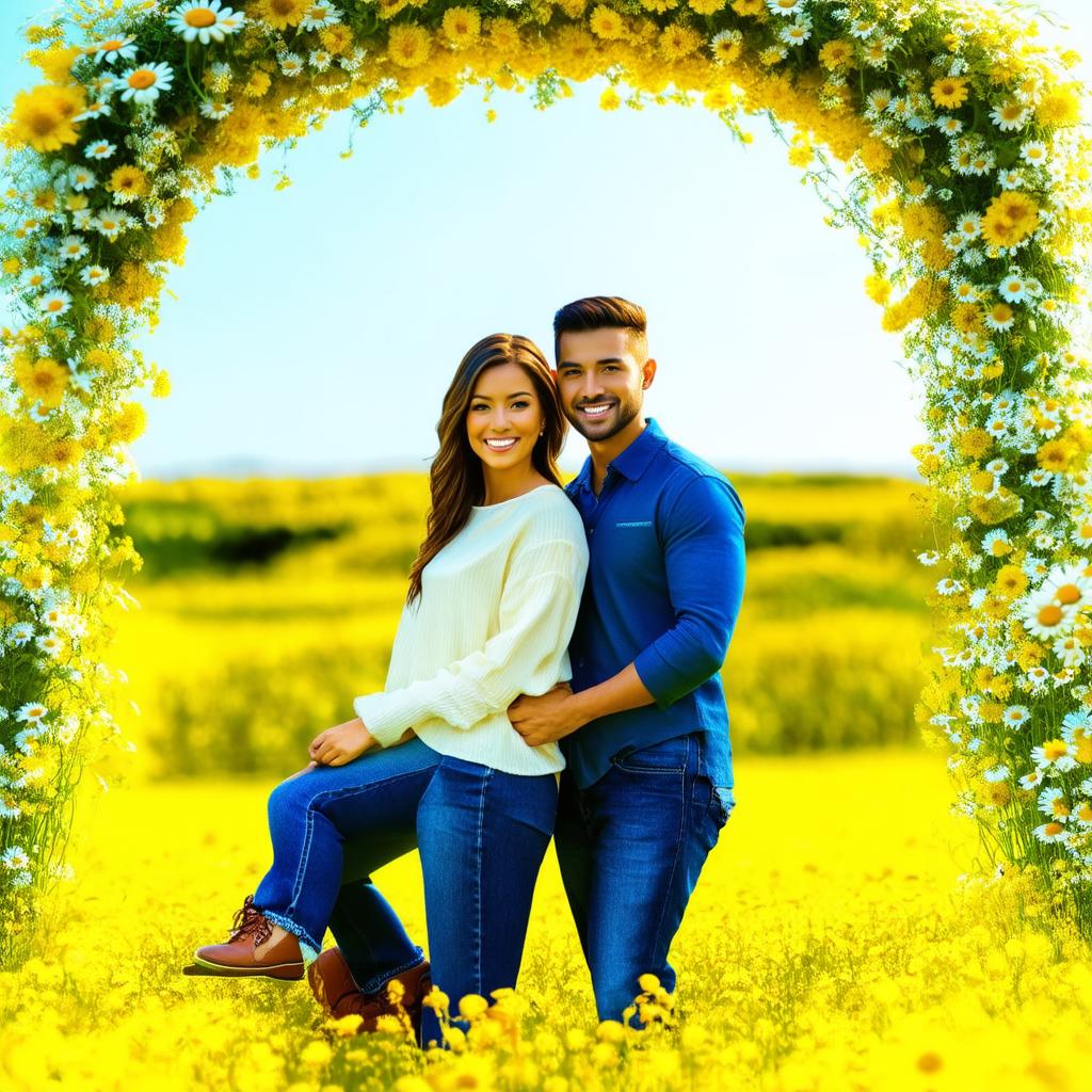  couples pfp, casual clothing, daisy arch background photo realistic, highly intricate and detailed, masterpiece, ultra high res,photography,8k resolution