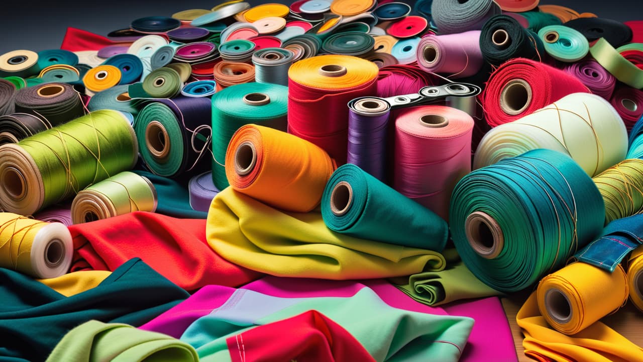  an artistic representation of colorful, upcycled clothing items scattered on a table, with sewing supplies and fabric scraps, juxtaposed against a backdrop of trademark logos subtly fading into the background. hyperrealistic, full body, detailed clothing, highly detailed, cinematic lighting, stunningly beautiful, intricate, sharp focus, f/1. 8, 85mm, (centered image composition), (professionally color graded), ((bright soft diffused light)), volumetric fog, trending on instagram, trending on tumblr, HDR 4K, 8K