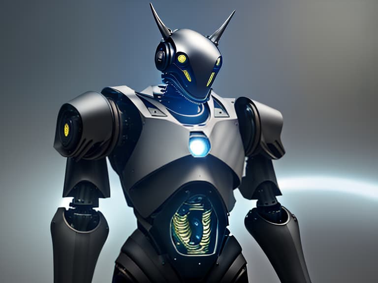  a mechanical robot is a titanium. with a router instead of a head, plus with alien technology, having a robot body, also knows the head covered with horns, and on the shoulders along with the routers there are guns, also has a core in the center of the torso. also shaped like a head with alien technology, also dressed in the armor of knights of the middle ages, futuristic technology , robots , spaceships , by vitaly bulgarov , maciej kuciara , jama jurabaev , sparth , karla ortiz