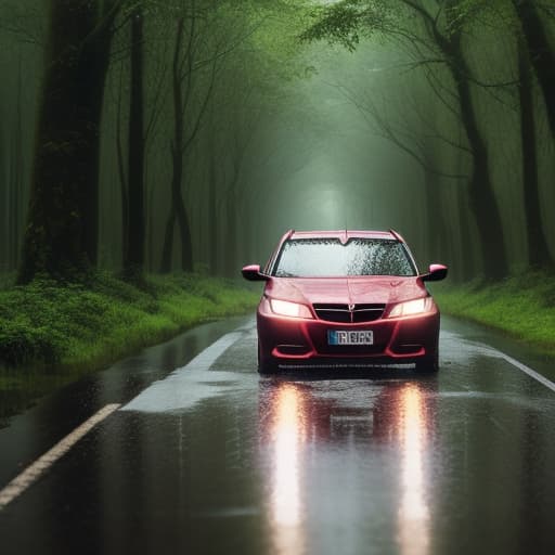  CAR IN FOREST IN RAIN