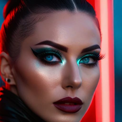  ultra realistic close up portrait ((beautiful pale cyberpunk female with heavy black eyeliner)), blue eyes, shaved side haircut, hyper detail, cinematic lighting, magic neon, dark red city, canon eos r3, nikon, f/1.4, iso 200, 1/160s, 8k, raw, unedited, symmetrical balance, in frame, 8k hyperrealistic, full body, detailed clothing, highly detailed, cinematic lighting, stunningly beautiful, intricate, sharp focus, f/1. 8, 85mm, (centered image composition), (professionally color graded), ((bright soft diffused light)), volumetric fog, trending on instagram, trending on tumblr, HDR 4K, 8K