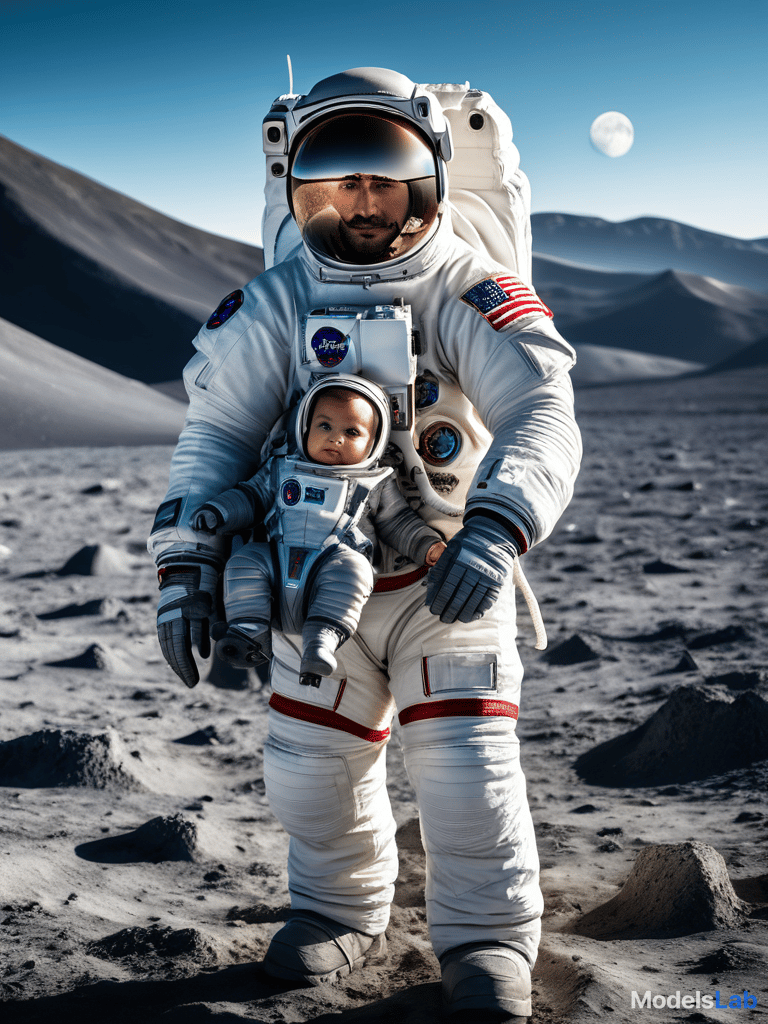  urban north indian mother with 13 month old twin daughters on the moon, all in astronaut suits, with earth in the background, ultra hd selfie using front camera on phone hyperrealistic, full body, detailed clothing, highly detailed, cinematic lighting, stunningly beautiful, intricate, sharp focus, f/1. 8, 85mm, (centered image composition), (professionally color graded), ((bright soft diffused light)), volumetric fog, trending on instagram, trending on tumblr, HDR 4K, 8K