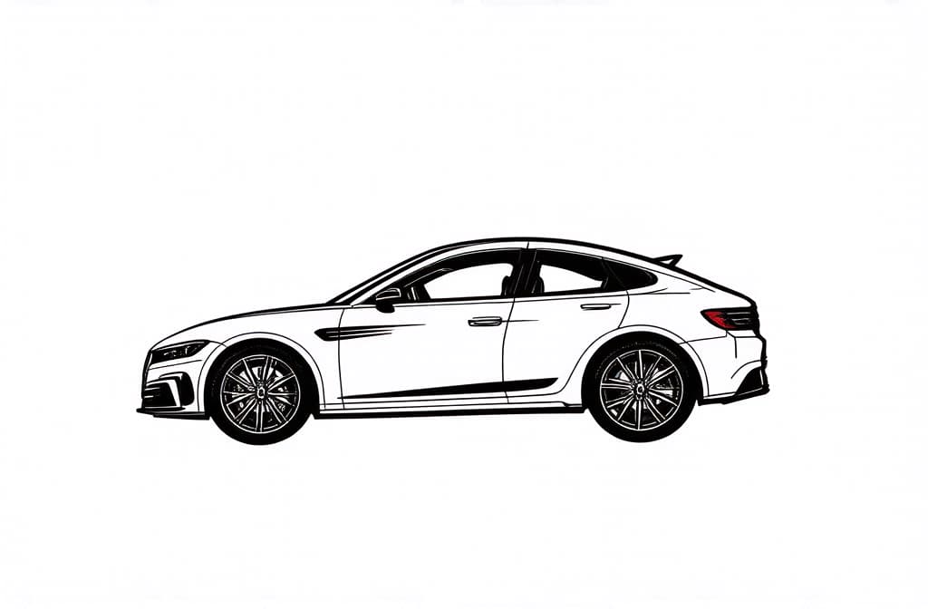  contour, very simple image in one unbroken black ink line, single line of car, engraving illustration, icon isolated on white background ar 3:2 using a single continuous black line ink brushon white background, drawing should be created without lifting the pen, recognizable features of car, engraving illustration, icon isolated on white background ar 3:2 in one unbroken line