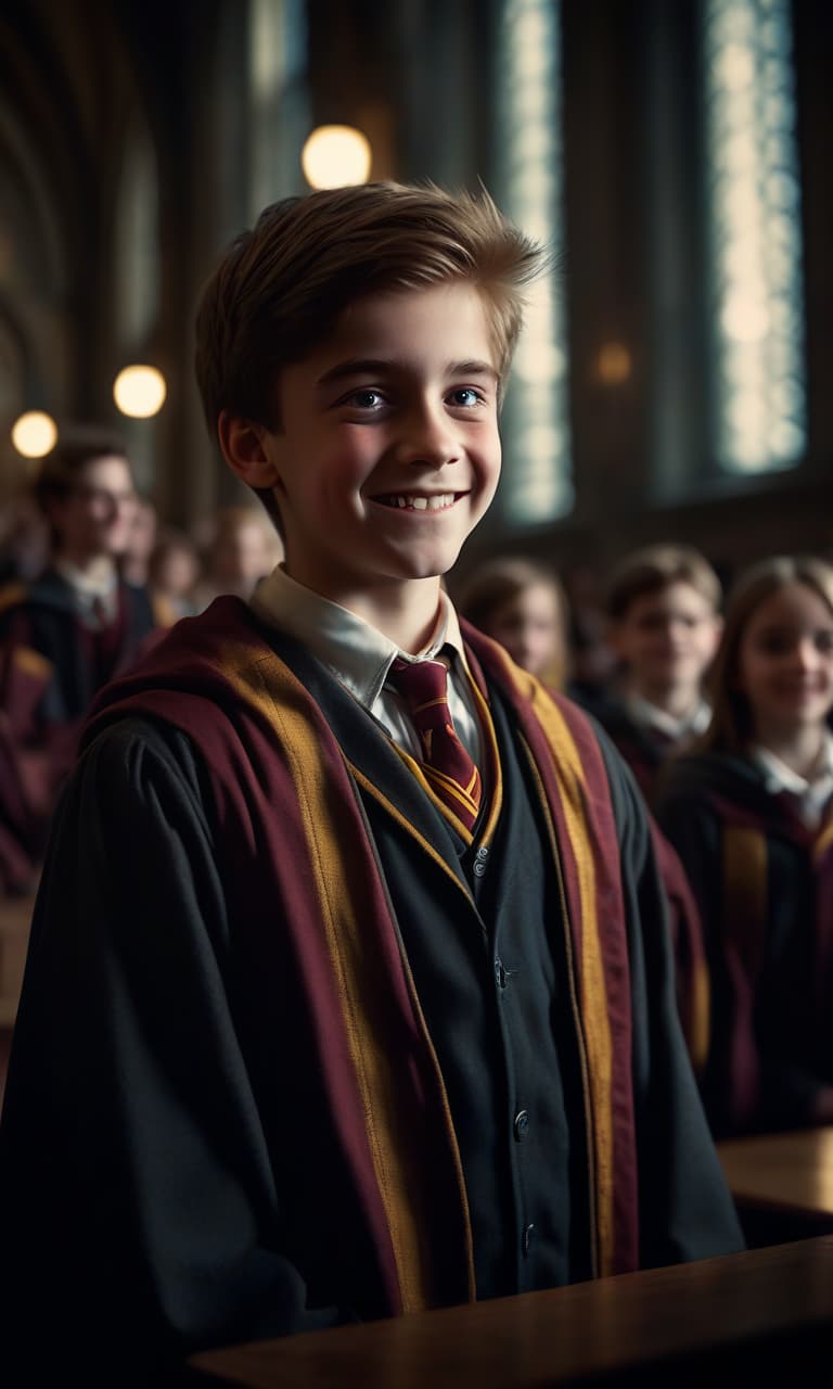  cinematic film still joyful student from hogwarts . shallow depth of field, vignette, highly detailed, high budget, bokeh, cinemascope, moody, epic, gorgeous, film grain, grainy