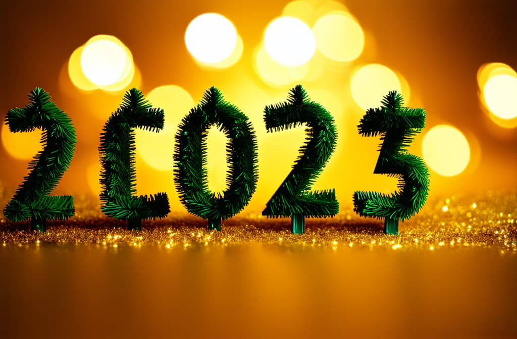  little letters “2025” made from christmas trees over festive blurred bokeh golden background, empty place around letters ar 3:2 {prompt}, maximum details