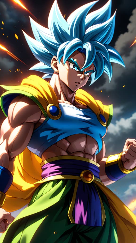  broly from dragon ball training with whis in ultra instinct form, showcasing immense power, anime art hyperrealistic, full body, detailed clothing, highly detailed, cinematic lighting, stunningly beautiful, intricate, sharp focus, f/1. 8, 85mm, (centered image composition), (professionally color graded), ((bright soft diffused light)), volumetric fog, trending on instagram, trending on tumblr, HDR 4K, 8K