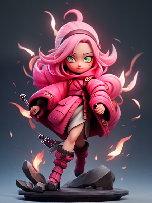  Character Sakura Haruno. Green eyes. A mop of long, , pink hair. High quality portrait concept art depicting a fantastic and beautiful young , perfect anatomy, high detail, excellent poses. dancing in fire with knives and metal., Manga big eyes expressive faces colorful hair Hayao Miyazaki Masashi Kishimoto Makoto Shinkai CLAMP Yoshiyuki Sadamoto hyperrealistic, full body, detailed clothing, highly detailed, cinematic lighting, stunningly beautiful, intricate, sharp focus, f/1. 8, 85mm, (centered image composition), (professionally color graded), ((bright soft diffused light)), volumetric fog, trending on instagram, trending on tumblr, HDR 4K, 8K
