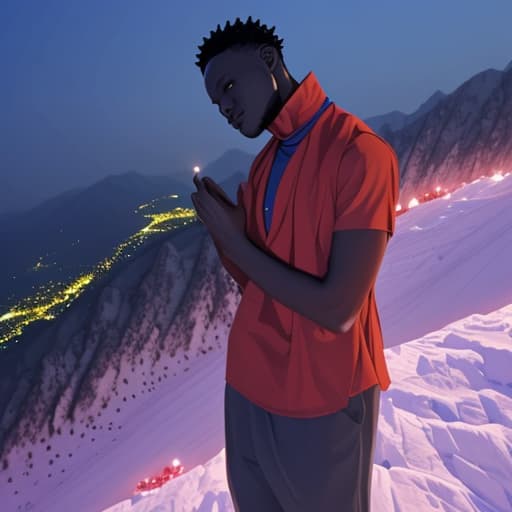  A fair skin Ghanaian standing on mountain at night with a pure heart in his 