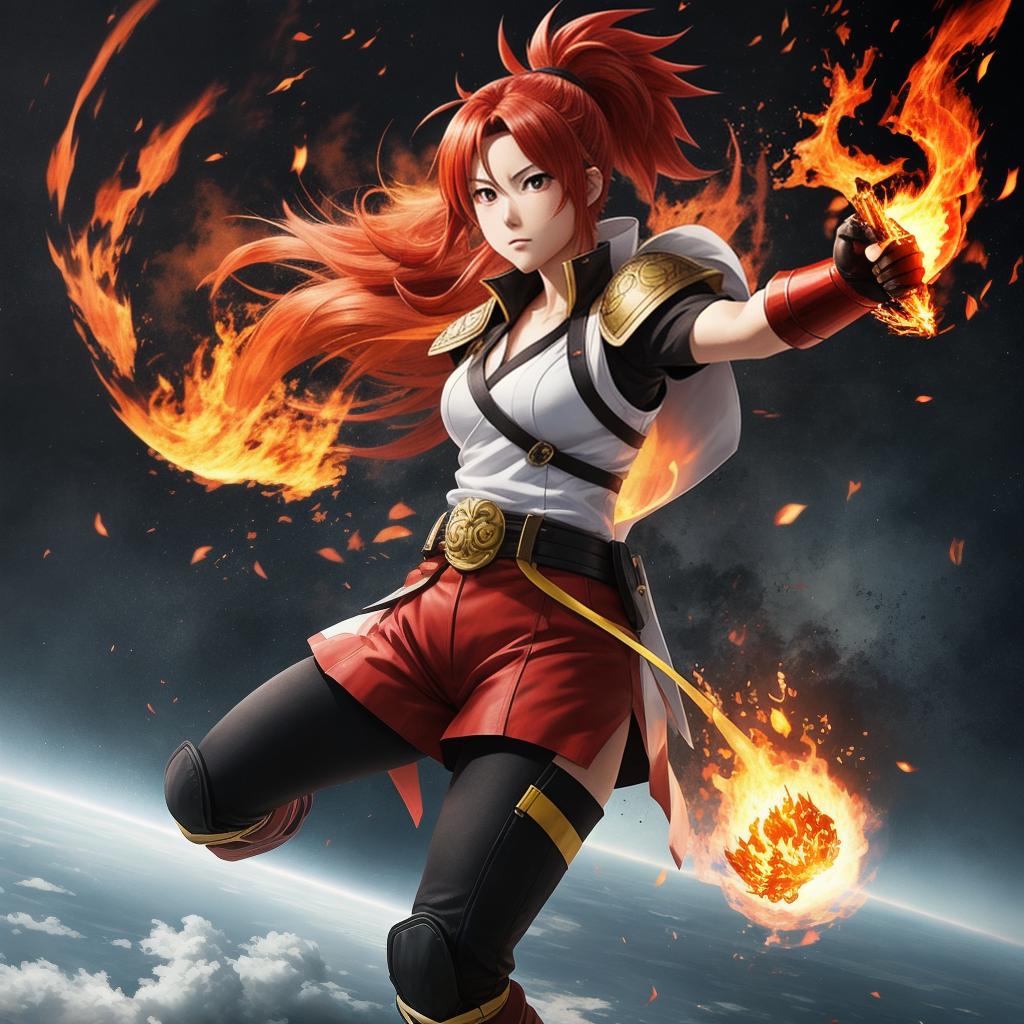  in an anime style, a fighter with Fire power