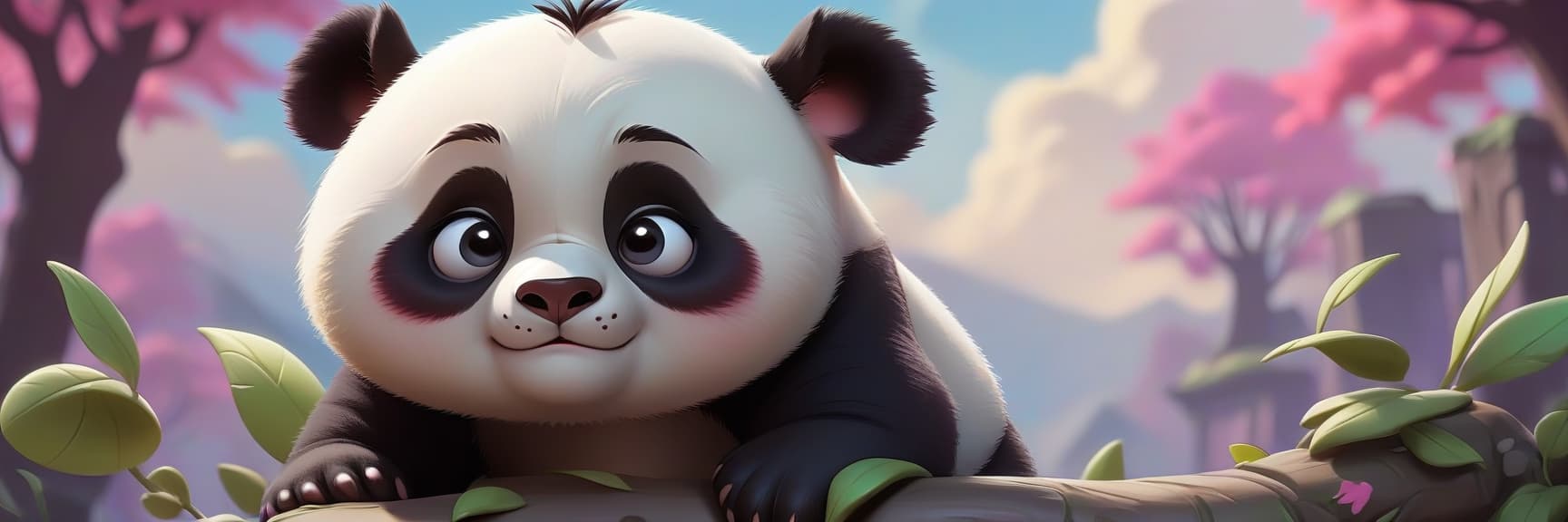  small cartoon panda with beautiful background for twitch channel cover