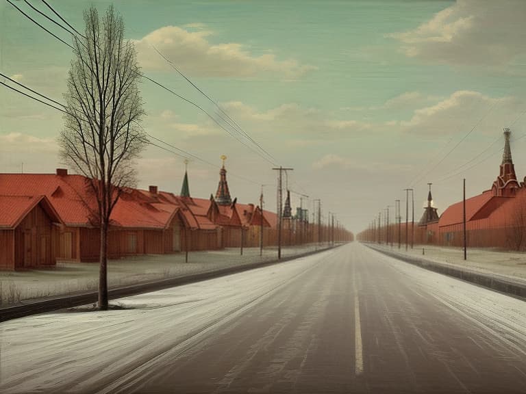  landscape on russian panel houses of empty streets in the style of russian doomer music