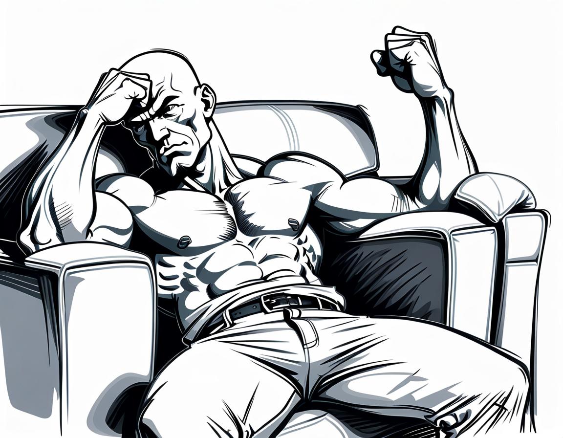  men's torso muscle head thrown up sketch sitting on couch