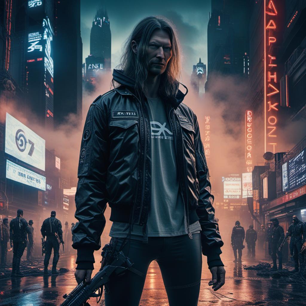  an epic album cover, splicor and aphex twin with a dystopian feel., ((anime)) hyperrealistic, full body, detailed clothing, highly detailed, cinematic lighting, stunningly beautiful, intricate, sharp focus, f/1. 8, 85mm, (centered image composition), (professionally color graded), ((bright soft diffused light)), volumetric fog, trending on instagram, trending on tumblr, HDR 4K, 8K