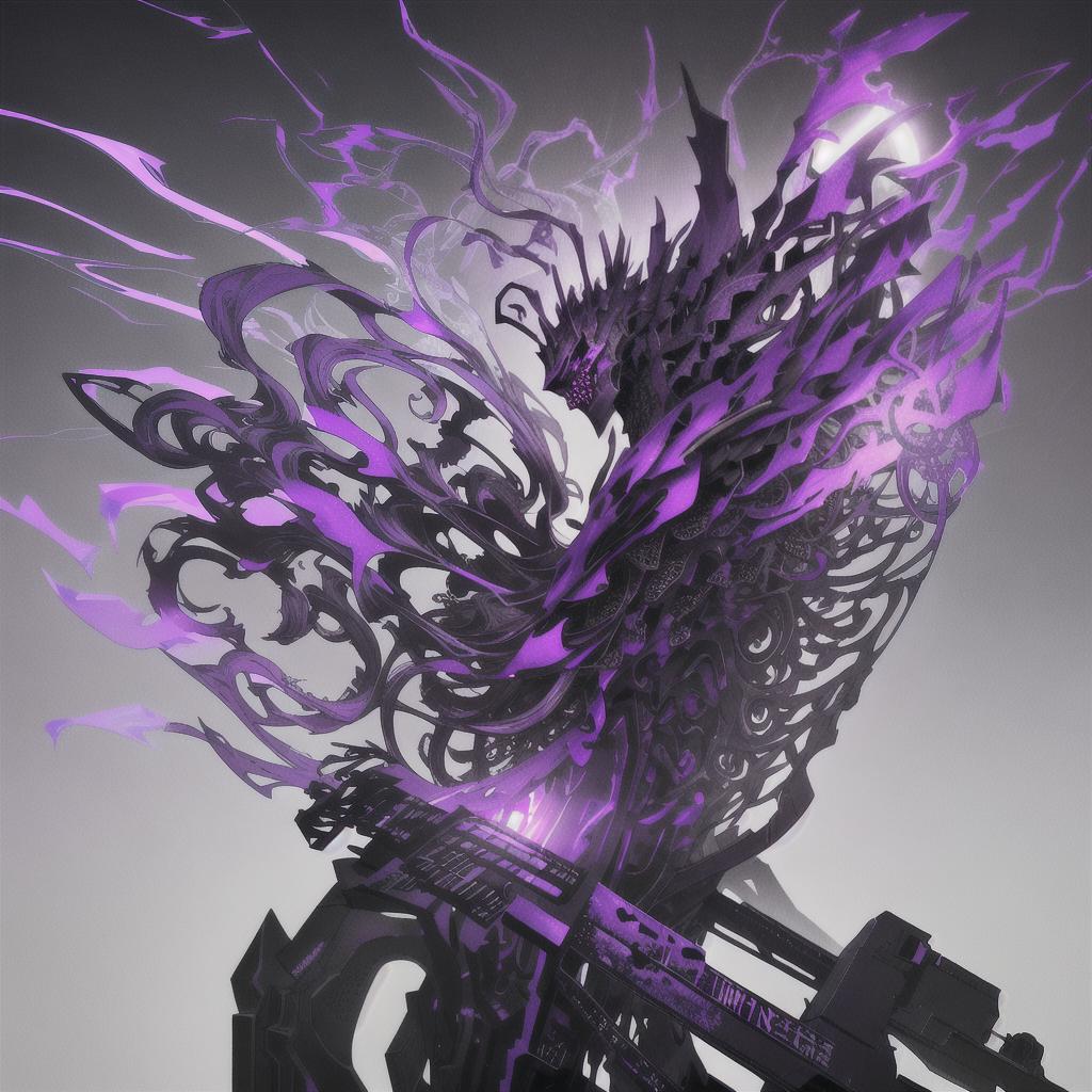  Create an abstract, surreal image of a human figure with a newspaper wrapped head. The newspaper has graffiti style purple paint and symbols on it. The figure is set against a dark, textured background with scattered text and faintly visible symbols. The overall color scheme should be predominantly purple and black, with a mix of neon and grunge aesthetics hyperrealistic, full body, detailed clothing, highly detailed, cinematic lighting, stunningly beautiful, intricate, sharp focus, f/1. 8, 85mm, (centered image composition), (professionally color graded), ((bright soft diffused light)), volumetric fog, trending on instagram, trending on tumblr, HDR 4K, 8K