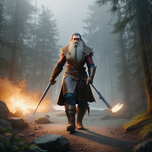  Realistic fantasy illustration dwarf illustration hyperrealistic, full body, detailed clothing, highly detailed, cinematic lighting, stunningly beautiful, intricate, sharp focus, f/1. 8, 85mm, (centered image composition), (professionally color graded), ((bright soft diffused light)), volumetric fog, trending on instagram, trending on tumblr, HDR 4K, 8K