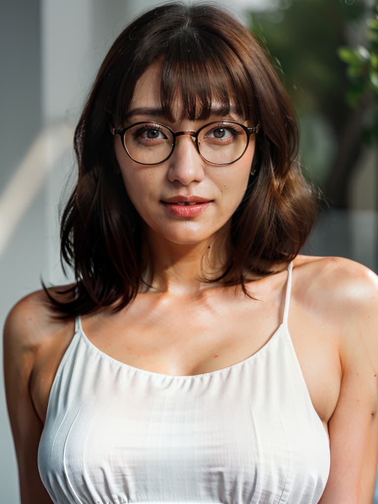  glasses, thin eyes, women, one, white background, brown hair, smiles, bangs, short hair, korea, masterpiece, best quality,8k,ultra detailed,high resolution,an extremely delicate and beautiful,hyper detail hyperrealistic, full body, detailed clothing, highly detailed, cinematic lighting, stunningly beautiful, intricate, sharp focus, f/1. 8, 85mm, (centered image composition), (professionally color graded), ((bright soft diffused light)), volumetric fog, trending on instagram, trending on tumblr, HDR 4K, 8K