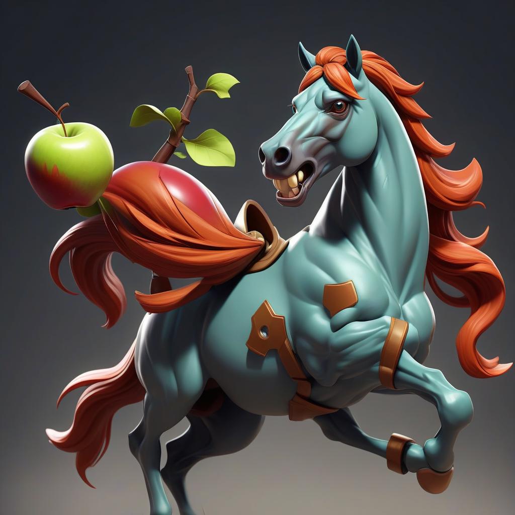  fighting game style apple horse . dynamic, vibrant, action packed, detailed character design, reminiscent of fighting video games