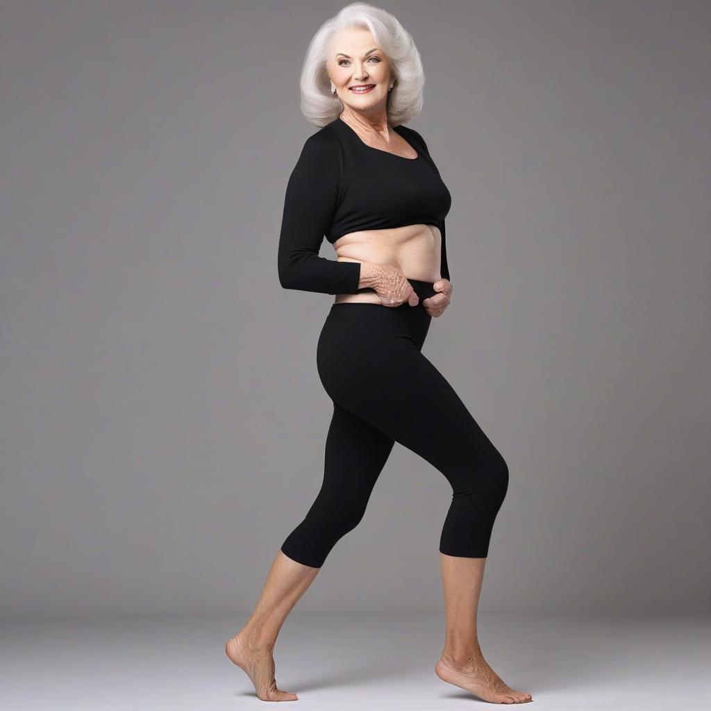  full beautiful woman of 60 years in black tight fitting capris black