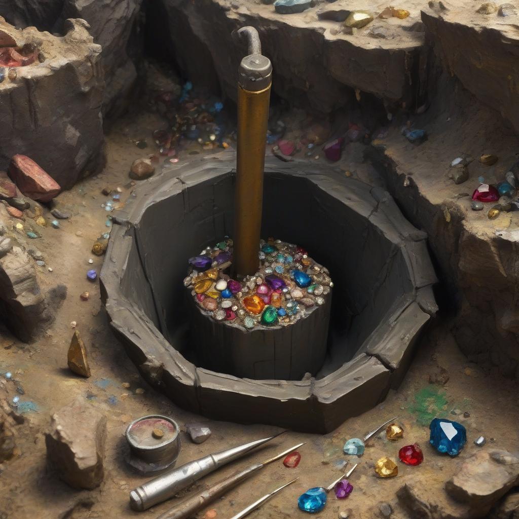  paint a medium sized mine with picks and jewels