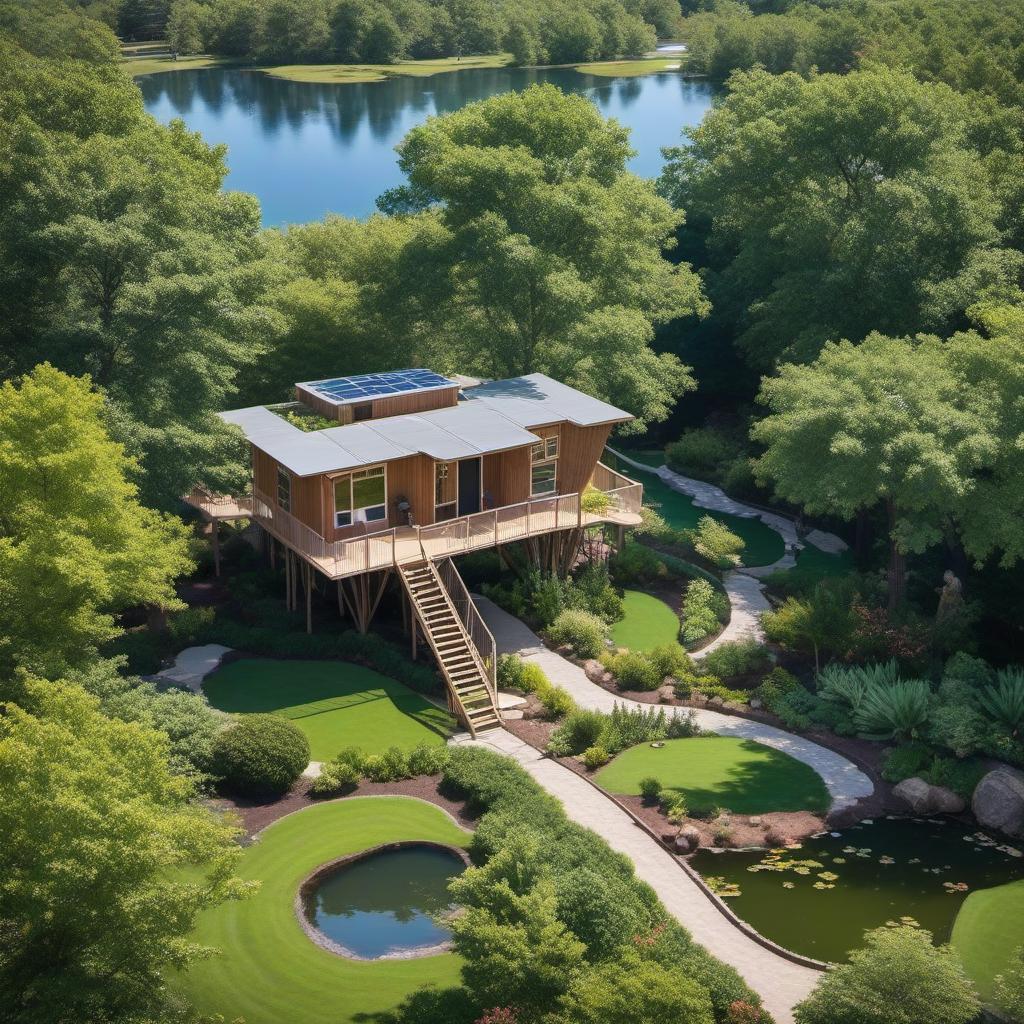  high school aerial over a treehouse and ponds , profile image style