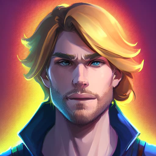 portrait+ style action RPG game character LGBT queer blonde hunk dude face