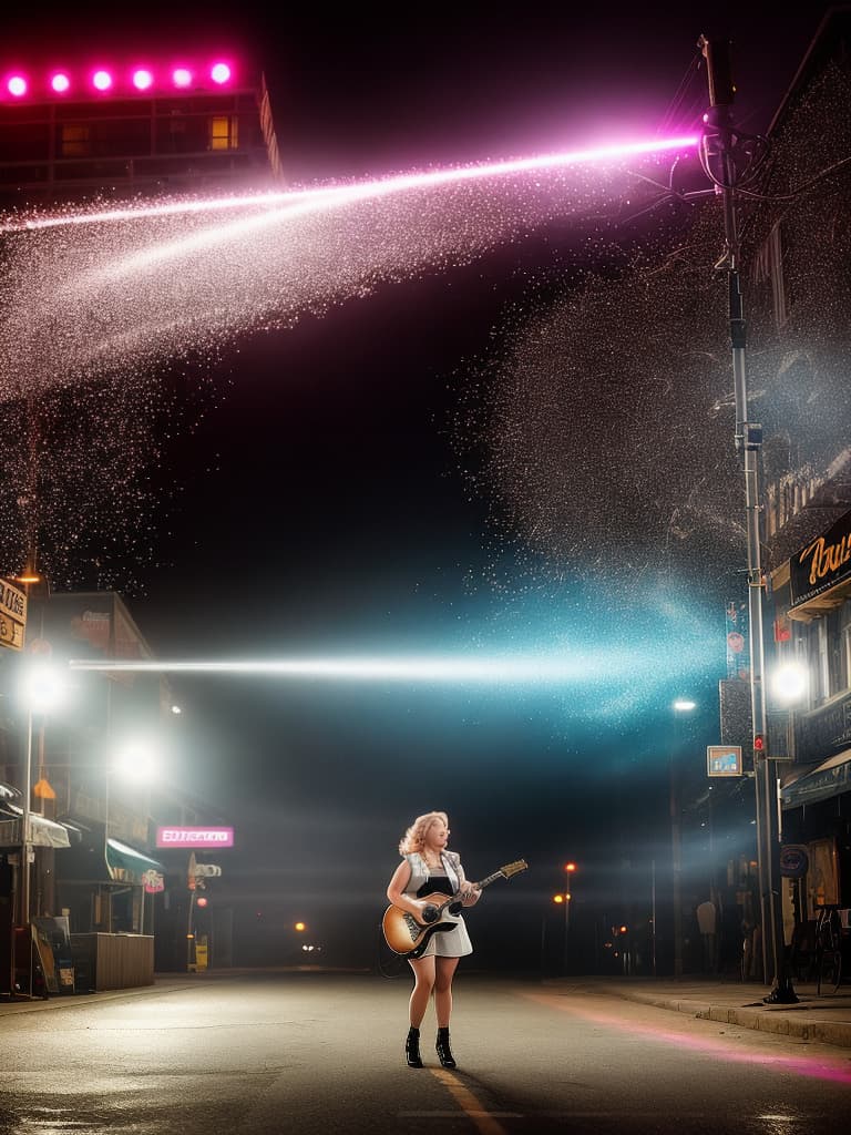  A younger country singer Tanya Tucker, medium shot, upper body, spotlight, long exposure lighting, street art style spray paint, glamour lighting