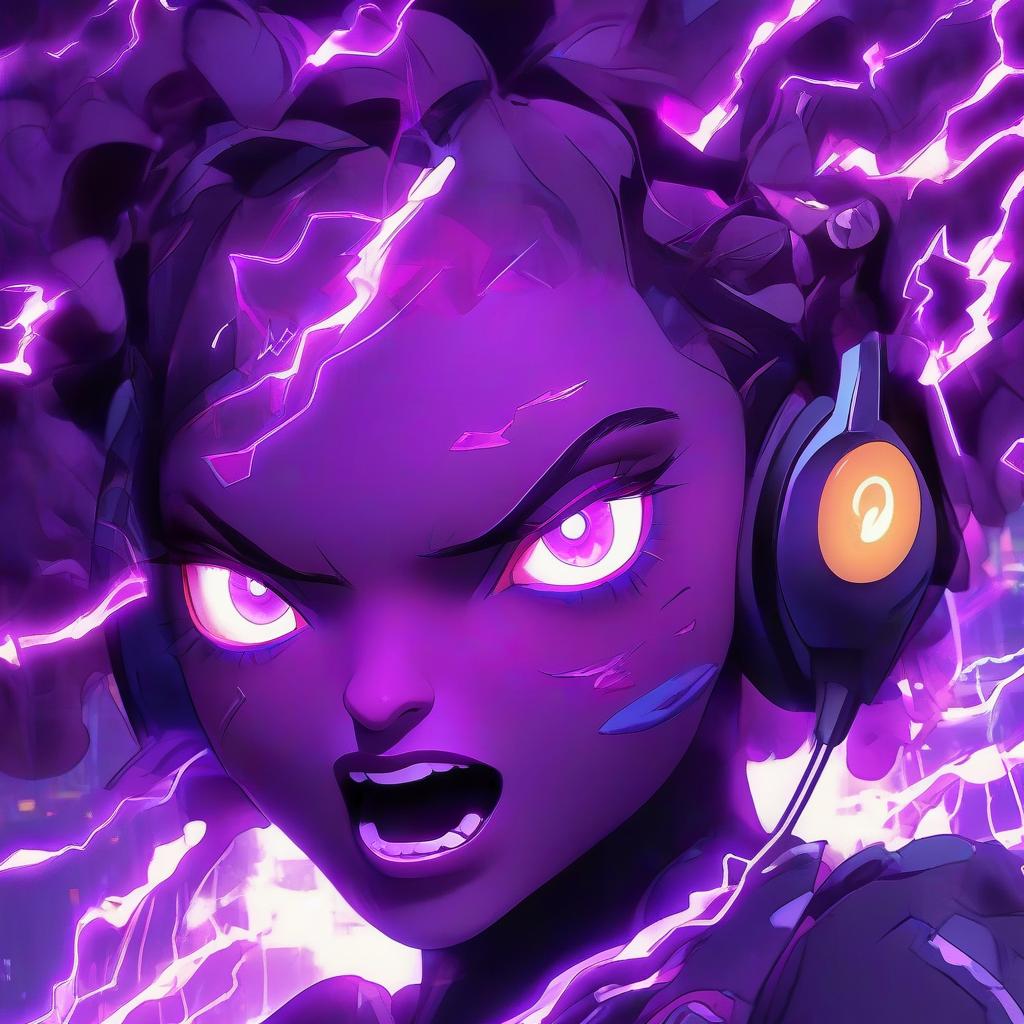  a close up of a person with headphones on, glowwave girl portrait, android jones and atey ghailan, dramatic purple thunders, amazing lightning art, kintsukuroi, beautiful necromancer girl, cute! c4d, electrifying, by eva gonzalès, ( ( ( colorful ) ) ), exquisite lightning