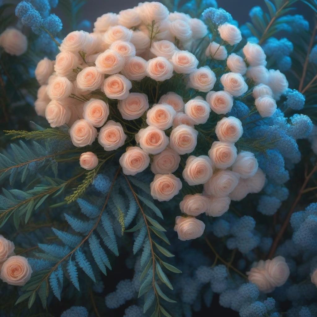  Bouquet of acacia hyperrealistic, full body, detailed clothing, highly detailed, cinematic lighting, stunningly beautiful, intricate, sharp focus, f/1. 8, 85mm, (centered image composition), (professionally color graded), ((bright soft diffused light)), volumetric fog, trending on instagram, trending on tumblr, HDR 4K, 8K