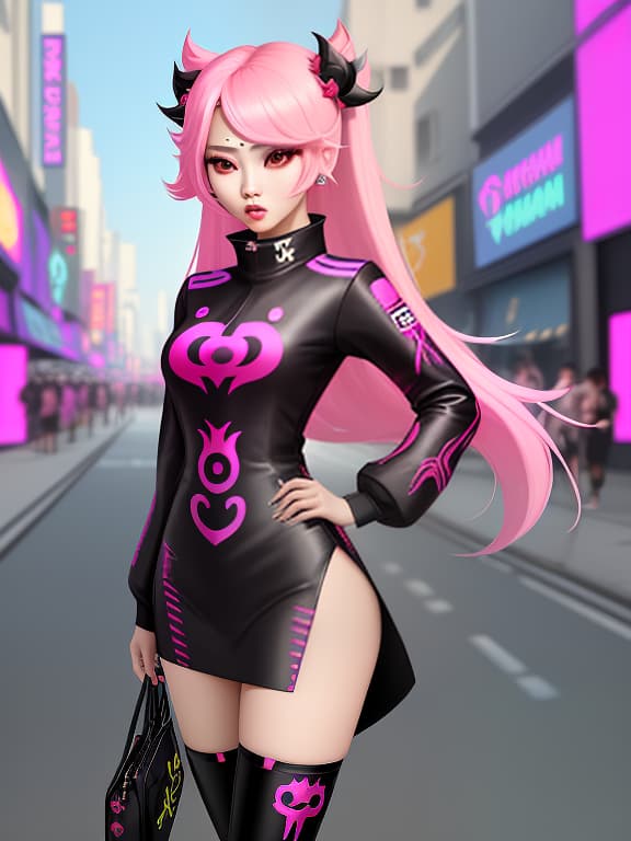  1girl. k pop star. exotic fashion street dress. console games style. genshin impact., (logo:1.3), vector graphics, brand, design, inspired, (straight:1.3), (symmetrical:0.4)