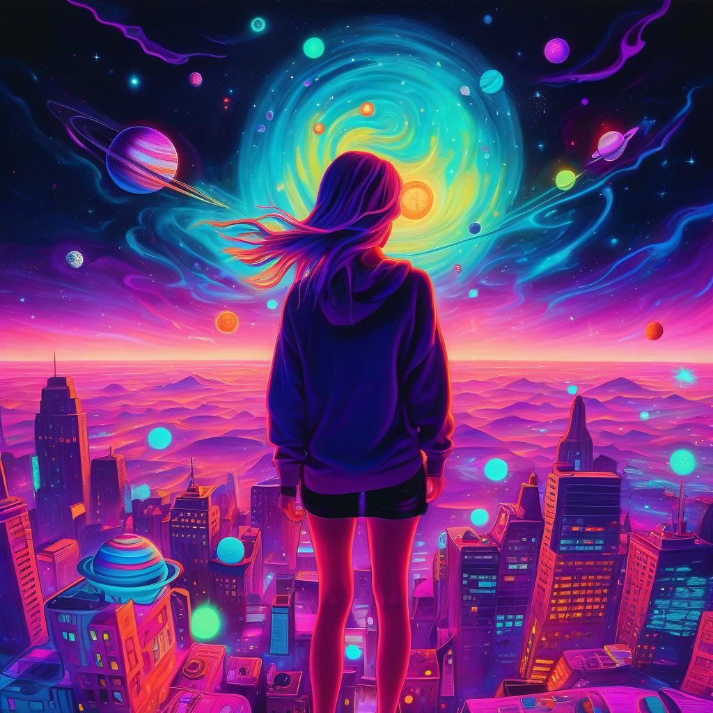  (blacklight paint), (solar system in a coffee cup), (vivid and glowing details), (cosmic cafe setting), (contemporary art), (neon colors:1.2), (luminous effects:1.1), (mysterious and dreamy atmosphere), (trending on instagram)