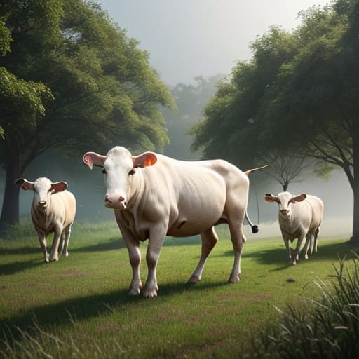  banner in which losts of brahman bulls in lash green land hyperrealistic, full body, detailed clothing, highly detailed, cinematic lighting, stunningly beautiful, intricate, sharp focus, f/1. 8, 85mm, (centered image composition), (professionally color graded), ((bright soft diffused light)), volumetric fog, trending on instagram, trending on tumblr, HDR 4K, 8K