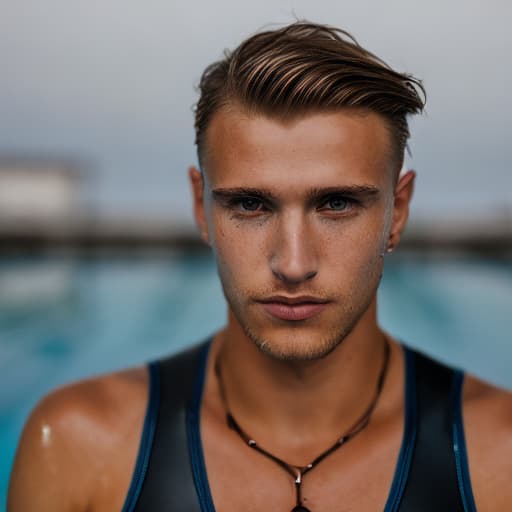 portrait+ style Hungarian LGBT queer swimmer blonde hunk dude face